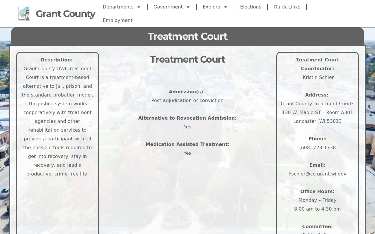 Grant County criminal court docket source for OWI Treatment Court