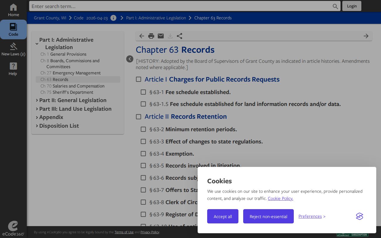 Grant County Chapter 63 public record fee and retention source