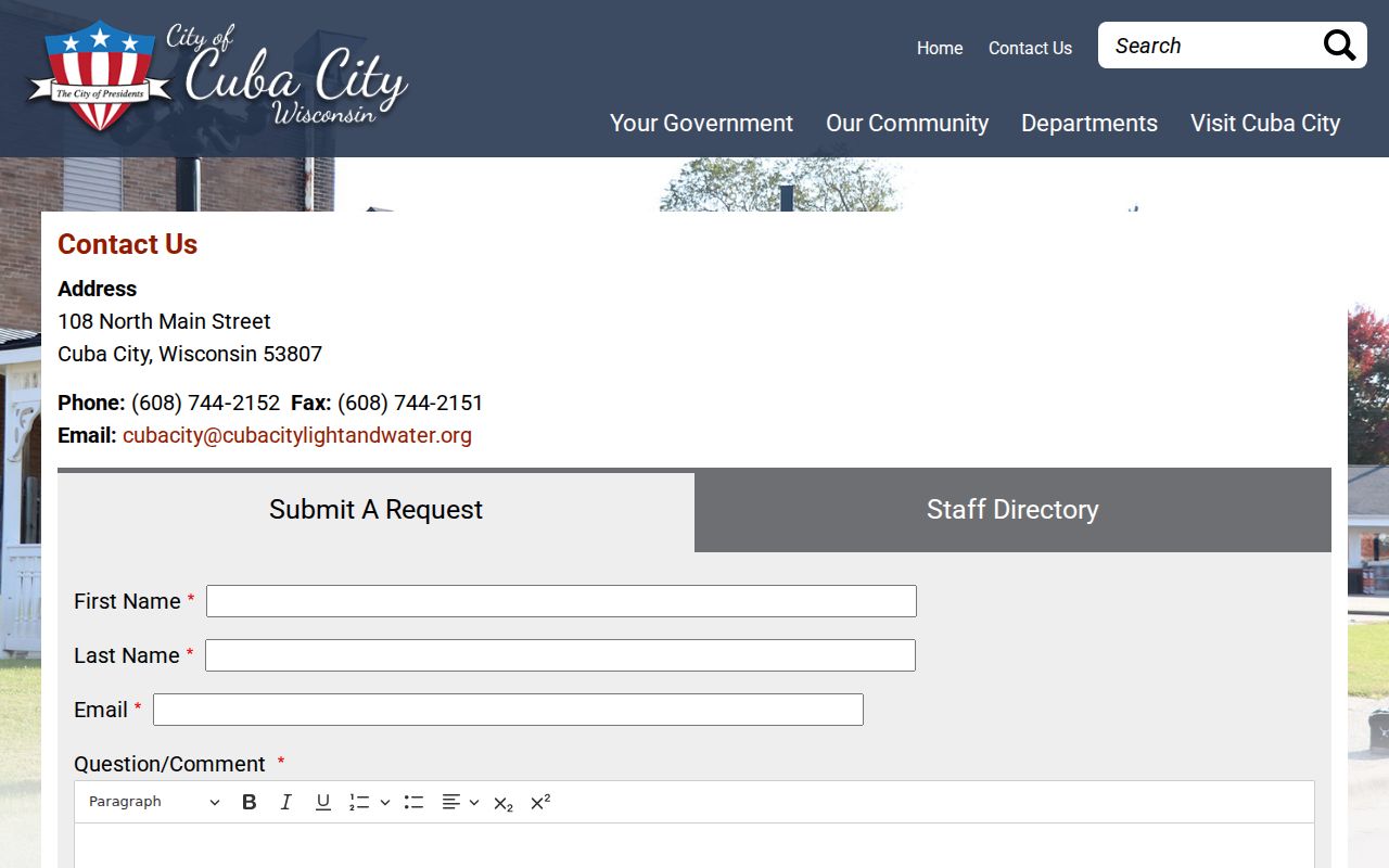 Official Cuba City Wisconsin contact page for local record requests