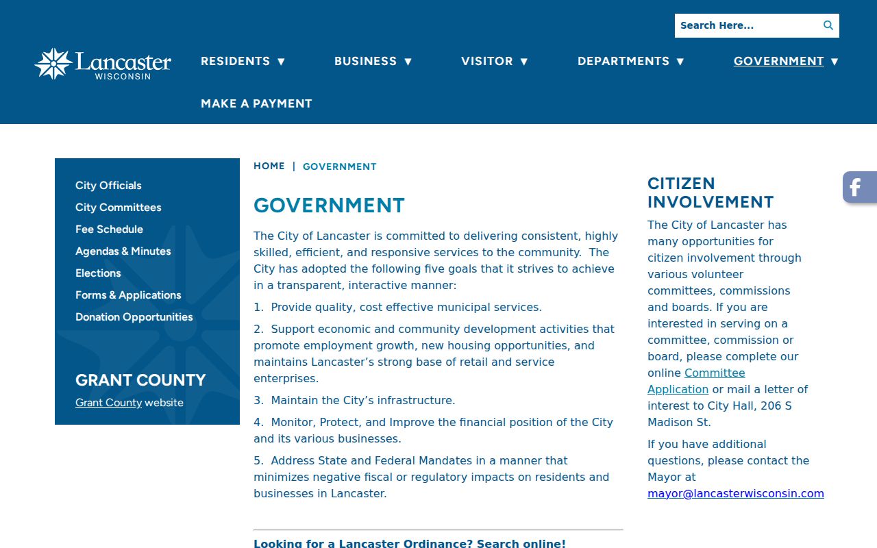 Official Lancaster Wisconsin city government page used for local record routing